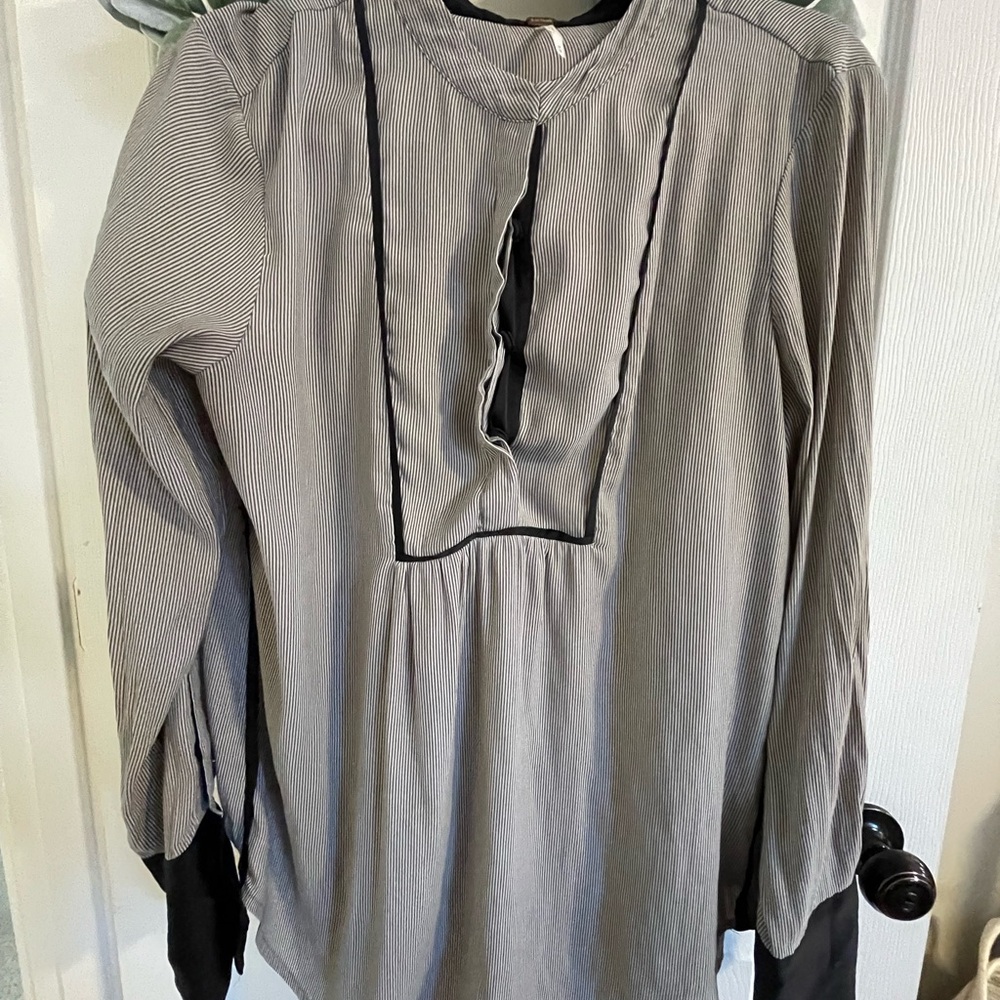 Free People Black and White Striped Blouse